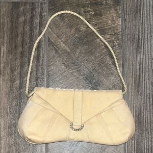 Vintage Gunne Sax Cream Clutch with Textured Finish & Metallic Clasp 10”x5”x10”